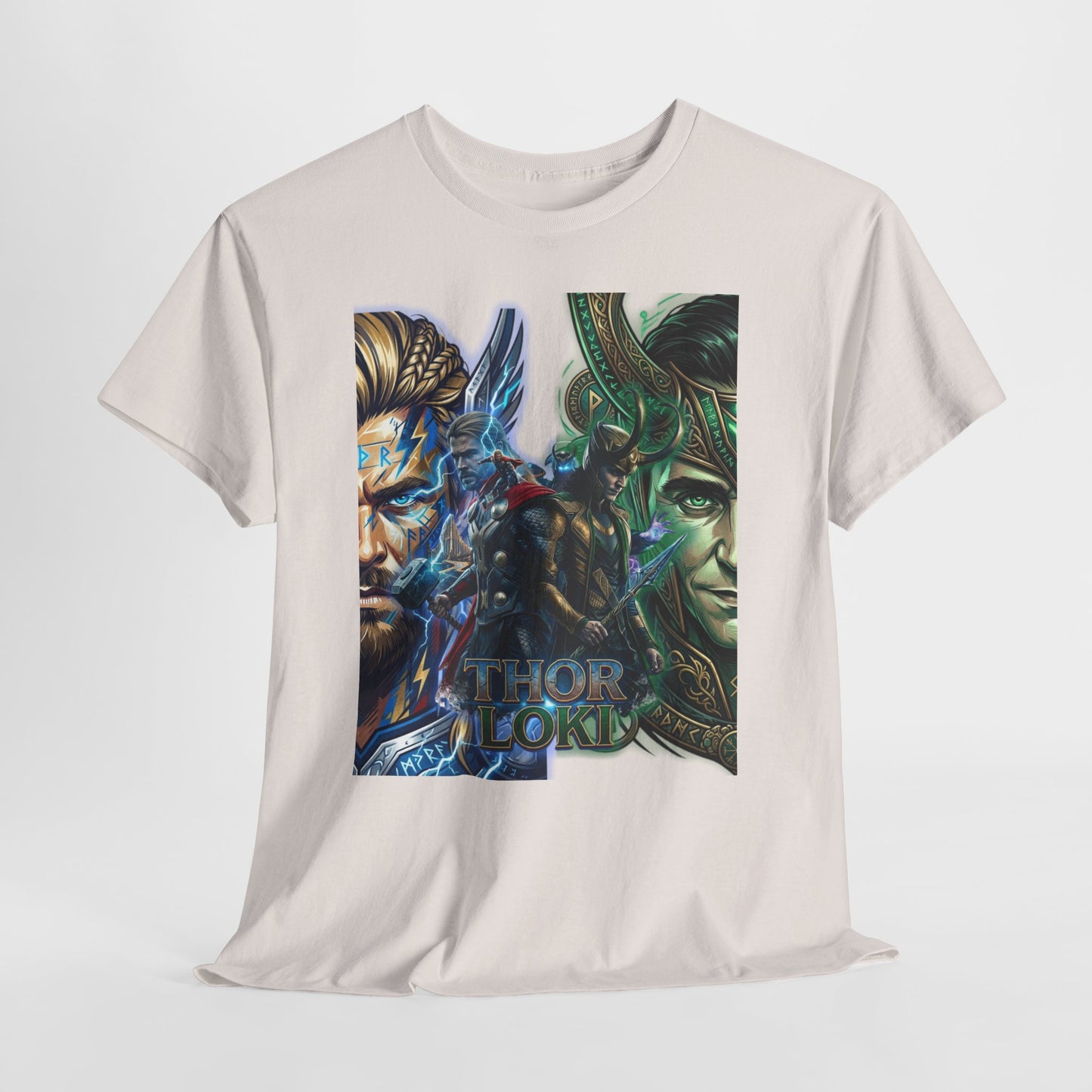 Thor vs Loki Graphic Tee — Mythic Norse Superhero Split-Face Design