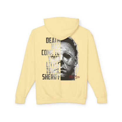 Horror Hoodie — 'Death Has Come to Your Little Town Sheriff' Michael Myers Pullover