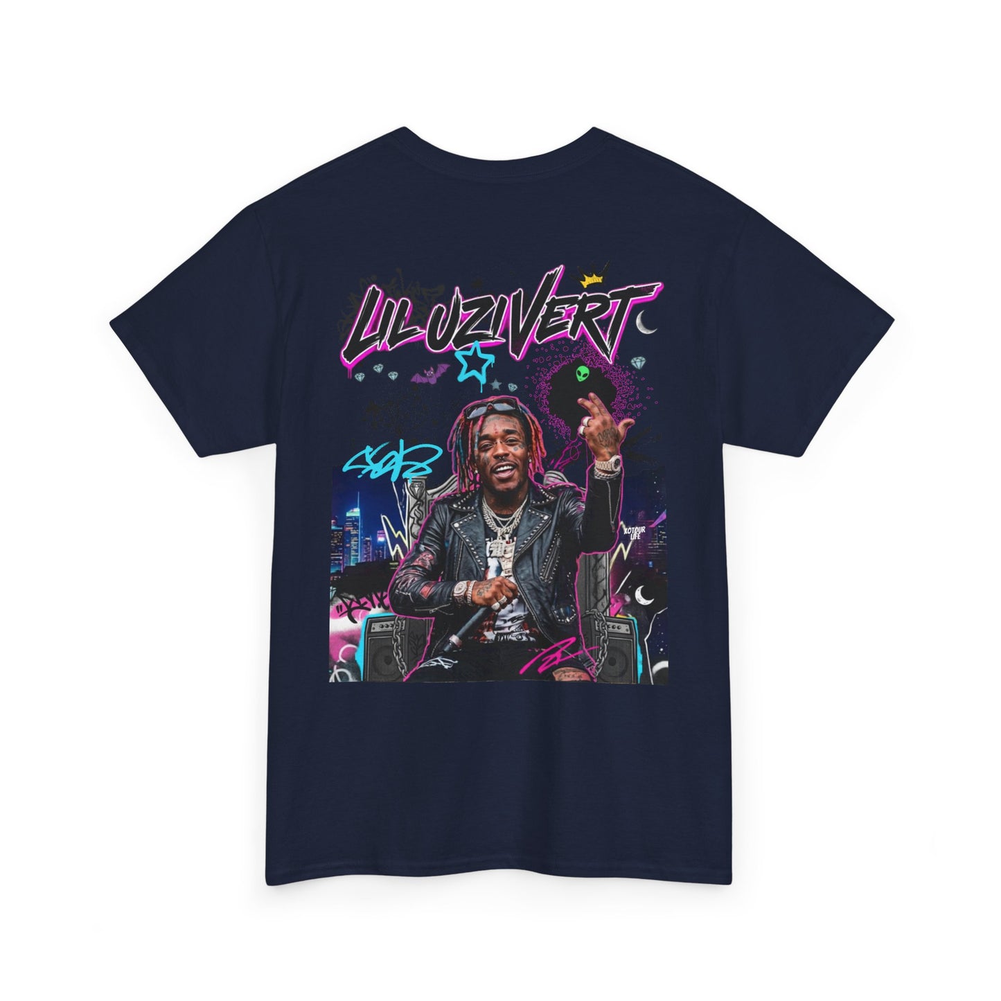 Lil Uzi Graphic Tee — Retro Neon Logo & Photo Back Print