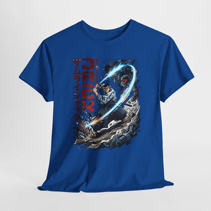 Samurai Jack Anime-Style Graphic Tee — Retro Action Shirt with Japanese Text