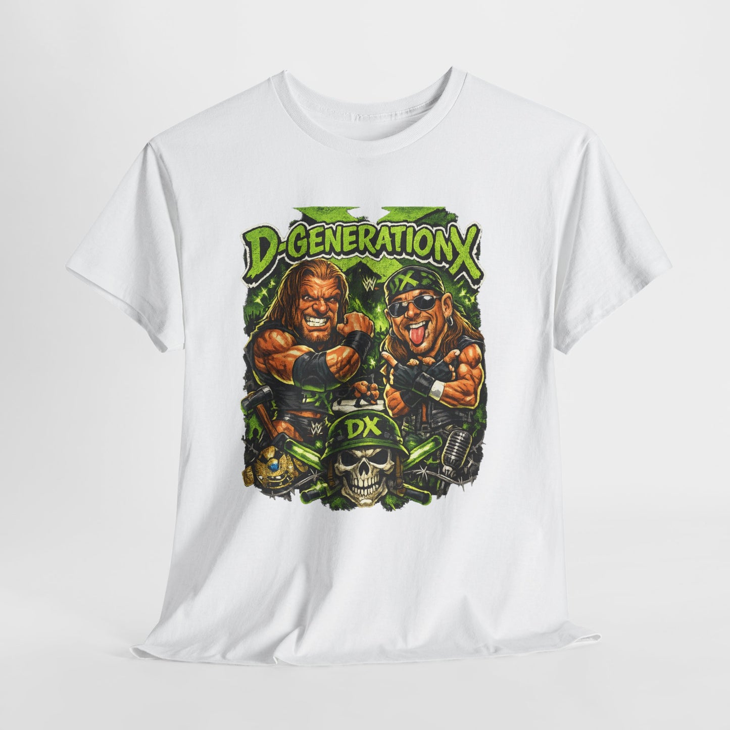 D-Generation X Retro Wrestling Tee — DX Skull & Heroes Graphic T-Shirt