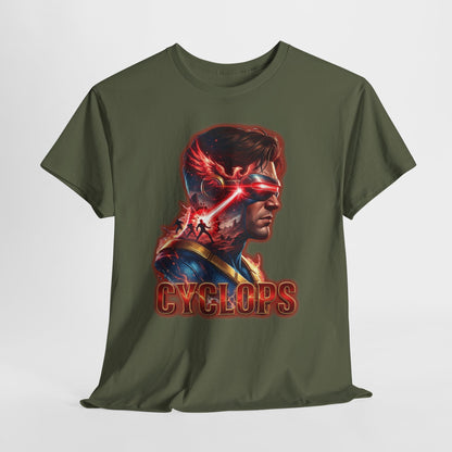 Cyclops Superhero Graphic Tee — Retro Comic Profile Design