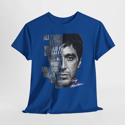 Tony Montana 'Scarface' Graphic Tee — Bold Quote Face Design