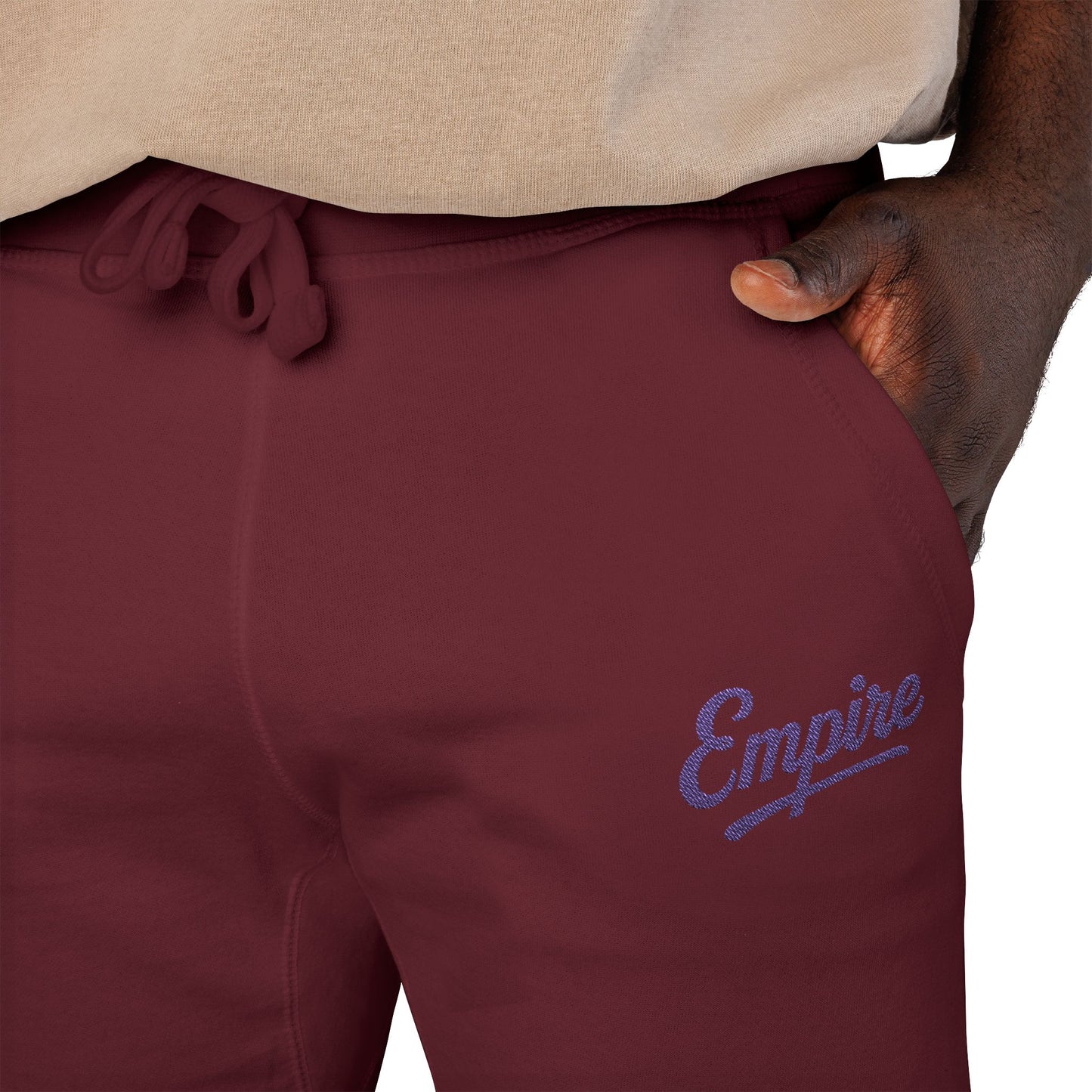 Empire Signature Embroidered Sweatpants — Minimal Fleece with Purple 'Empire' Logo