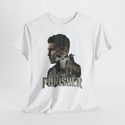 The Punisher Graphic Tee — Skull Justice Double Exposure T‑Shirt