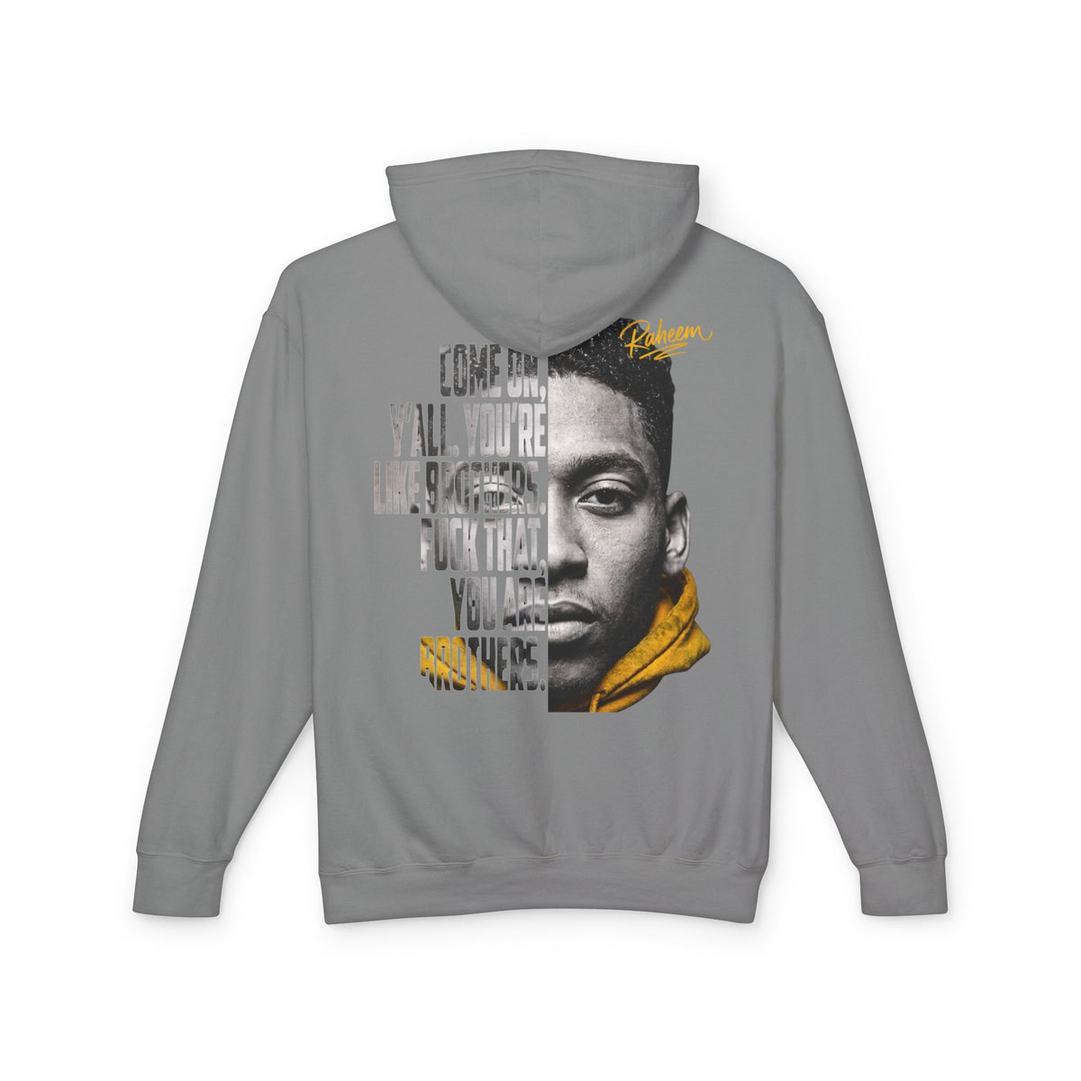 Raheem Hoodie — 'Juice' Portrait Hoodie with Quote (Half-Face Design)