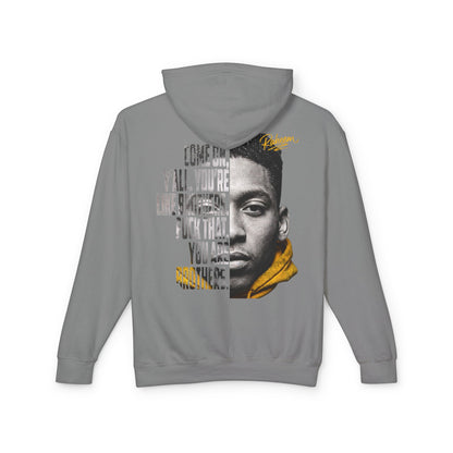 Raheem Hoodie — 'Juice' Portrait Hoodie with Quote (Half-Face Design)