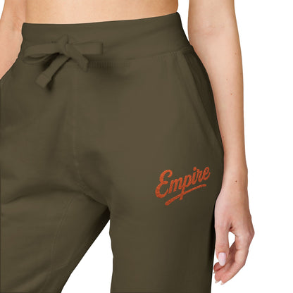 Empire Signature Embroidered Sweatpants — Minimal Fleece with Orange 'Empire' Logo