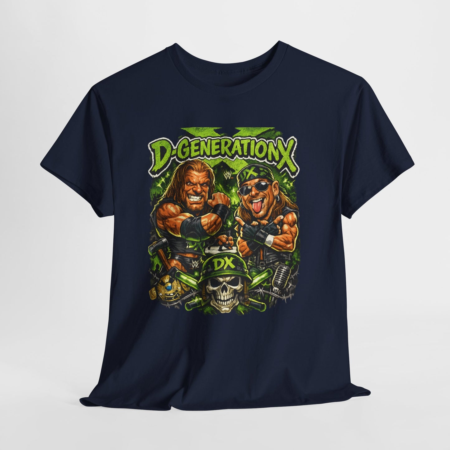 D-Generation X Retro Wrestling Tee — DX Skull & Heroes Graphic T-Shirt