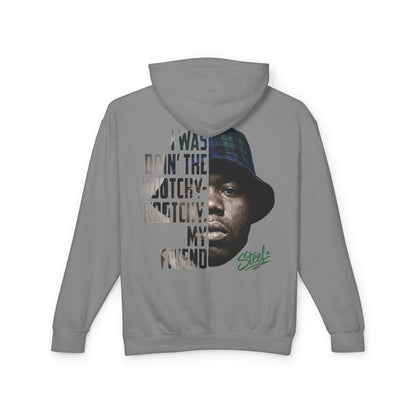 Steel "Juice" Graphic Hoodie — "I Was Doin' the Hootchy-Kootchy, My Friend" Vintage Movie Portrait