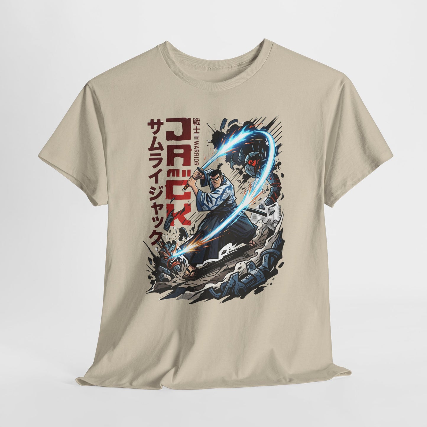 Samurai Jack Anime-Style Graphic Tee — Retro Action Shirt with Japanese Text