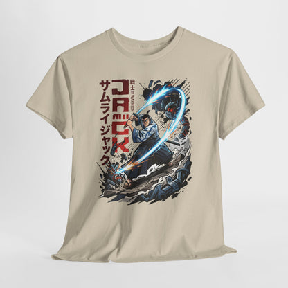 Samurai Jack Anime-Style Graphic Tee — Retro Action Shirt with Japanese Text