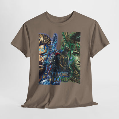 Thor vs Loki Graphic Tee — Mythic Norse Superhero Split-Face Design