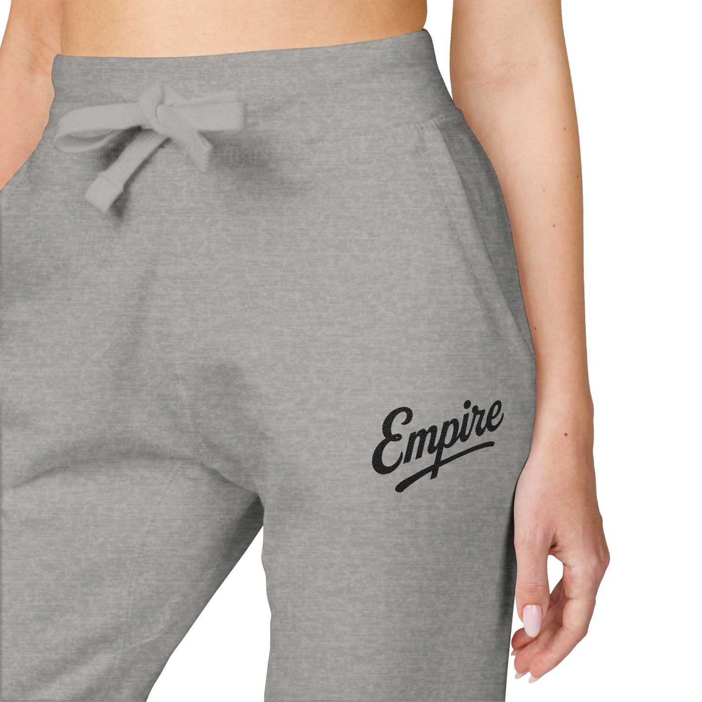 Empire Signature Embroidered Sweatpants — Minimal Fleece with Black 'Empire' Logo