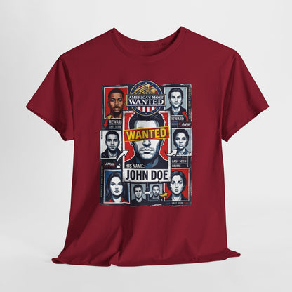 'Wanted: His Name John Doe' Retro Mugshot Collage Graphic Tee