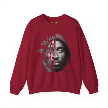 Bishop Crewneck Sweatshirt — 'I Am Crazy But You Know What Else? I Don't Give a F***' Graphic