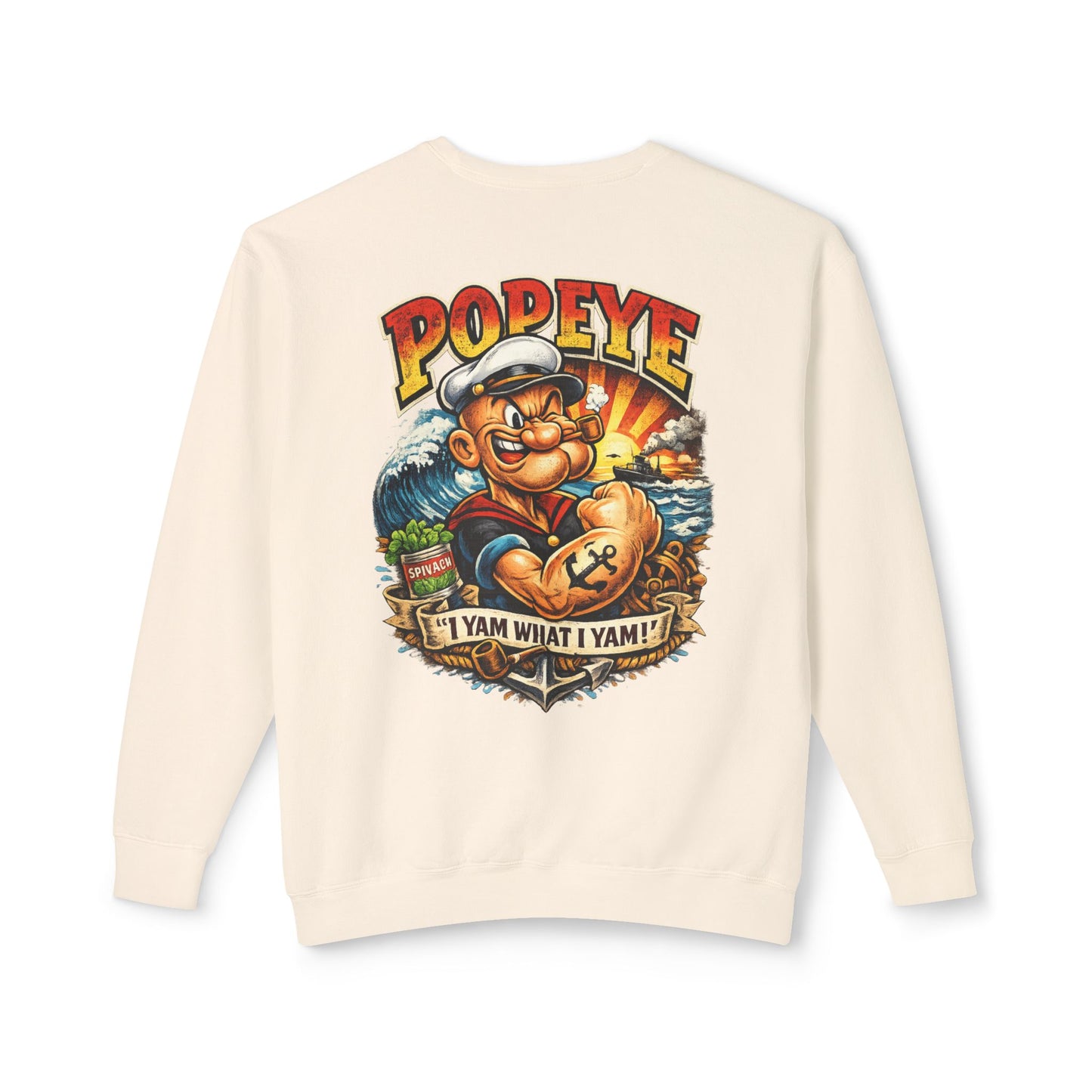 Popeye Graphic Crewneck Sweatshirt — "I Yam What I Yam" Vintage Sailor Tee