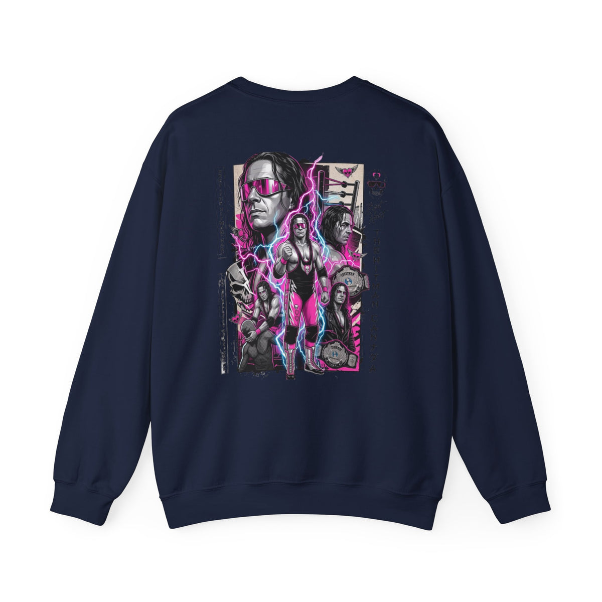 Retro Wrestling Crewneck Sweatshirt – 'The Hitman' Neon Bret Hart Graphic
