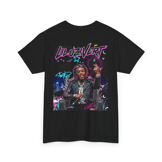 Lil Uzi Graphic Tee — Retro Neon Logo & Photo Back Print
