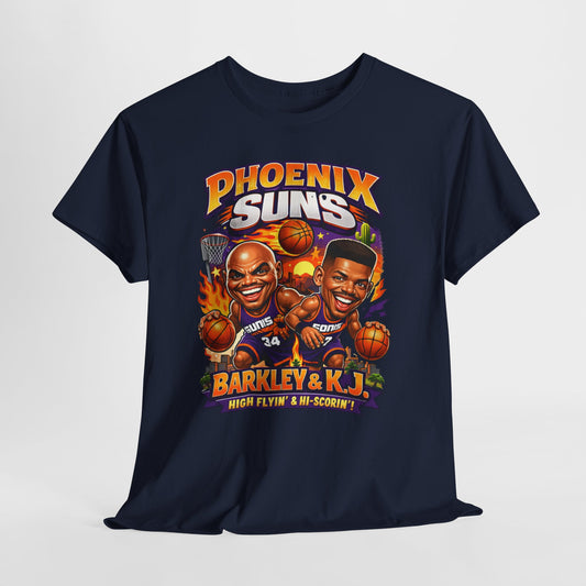 Phoenix Suns Barkley & K.J. Graphic Tee — Retro Basketball Cartoon Shirt