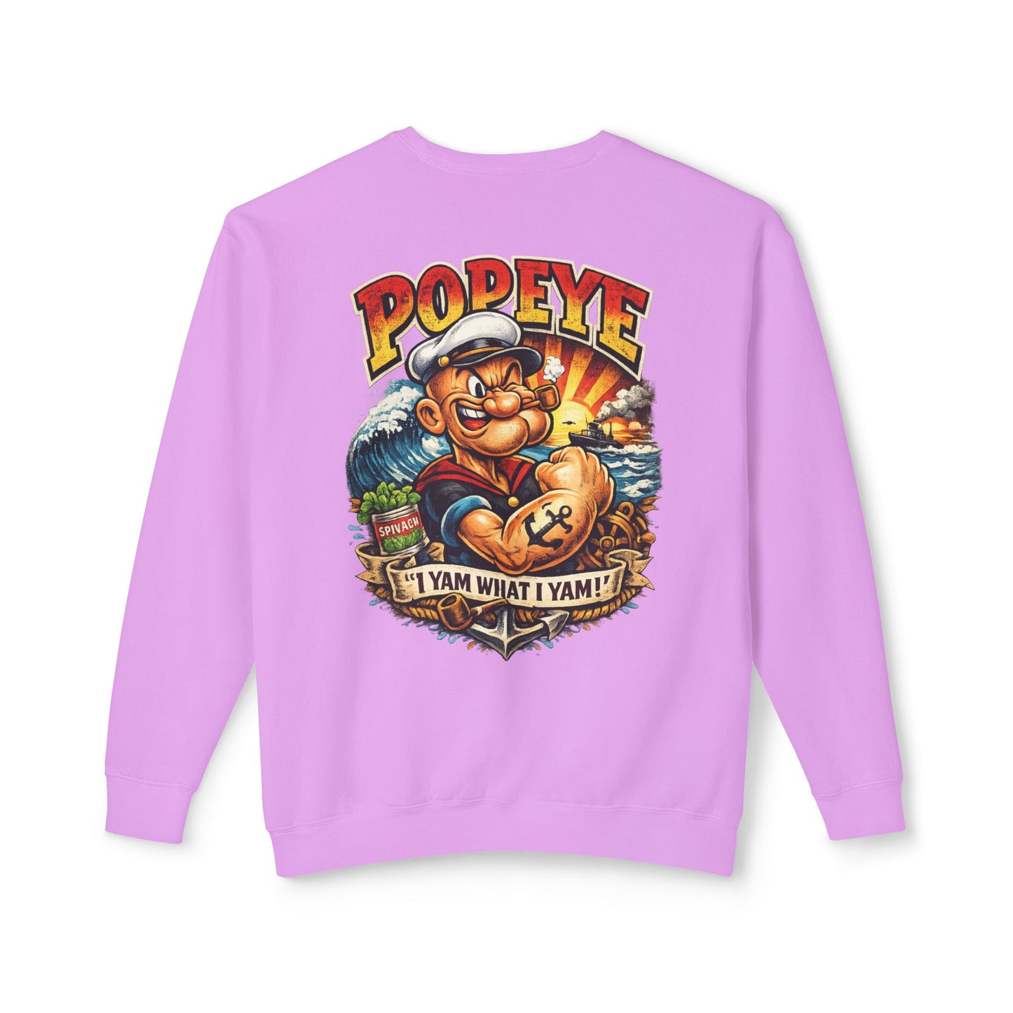 Popeye Graphic Crewneck Sweatshirt — "I Yam What I Yam" Vintage Sailor Tee