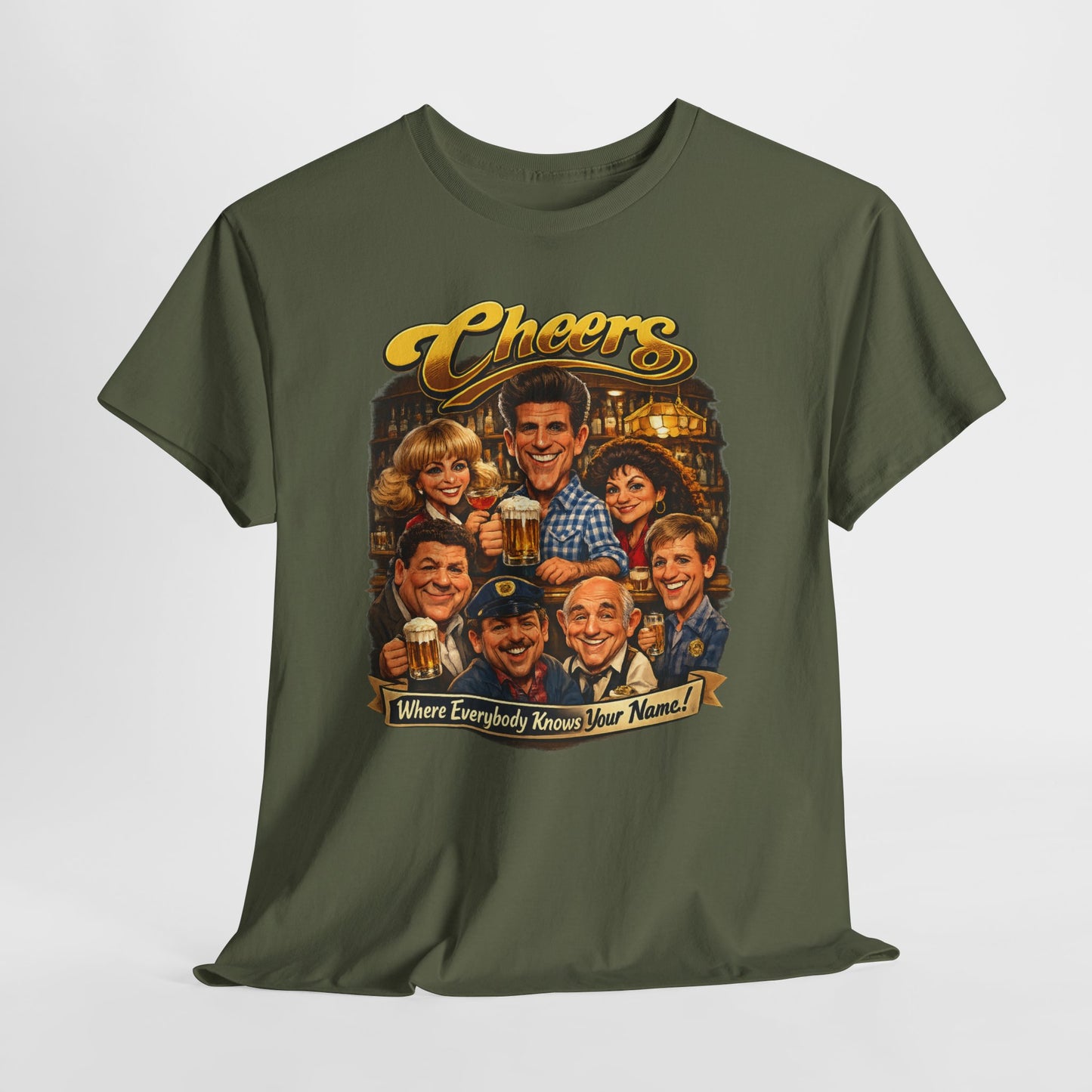 Cheers Cast Vintage Tee — "Where Everybody Knows Your Name" Retro TV Shirt