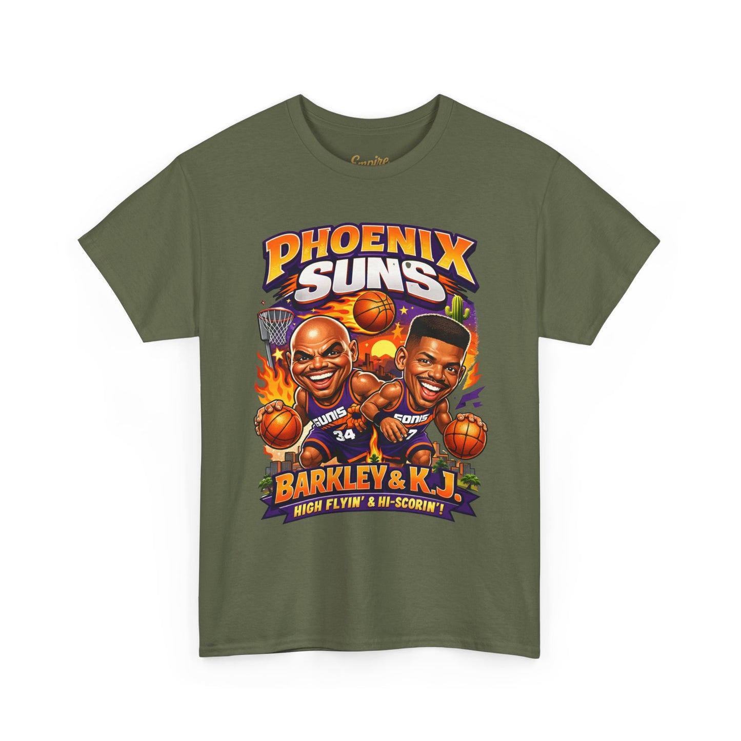 Phoenix Suns Barkley & K.J. Graphic Tee — Retro Basketball Cartoon Shirt