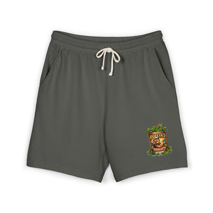 Vintage “Popeye’s Spinach” Graphic Sweat Shorts — Lightweight Fleece Lounge Shorts