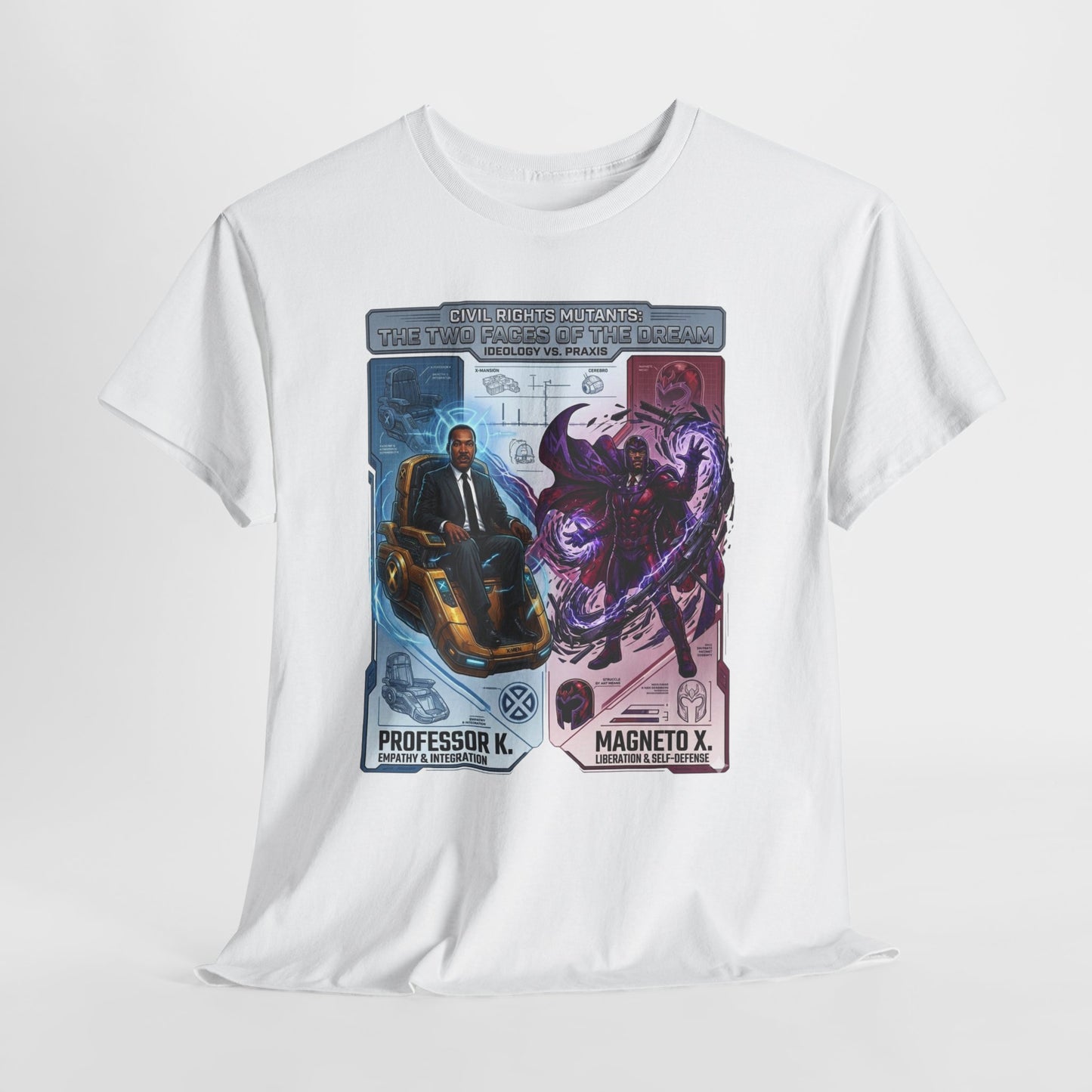 Professor K vs Magneto X Graphic Tee — Retro Card Battle Design
