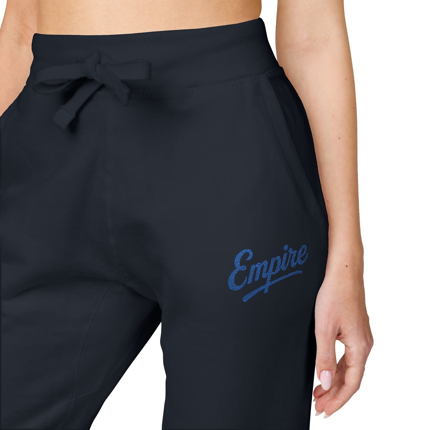 Empire Signature Embroidered Sweatpants — Minimal Fleece with Royal Blue 'Empire' Logo