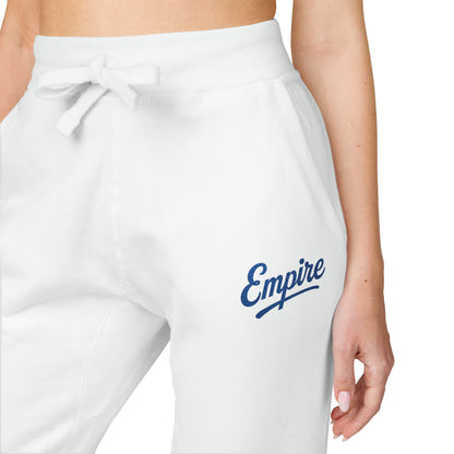 Empire Signature Embroidered Sweatpants — Minimal Fleece with Royal Blue 'Empire' Logo