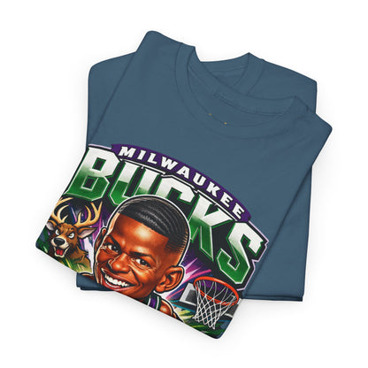 Milwaukee Bucks Retro Player Cartoon Tee — 'Ray Allen' Basketball Graphic T-Shirt