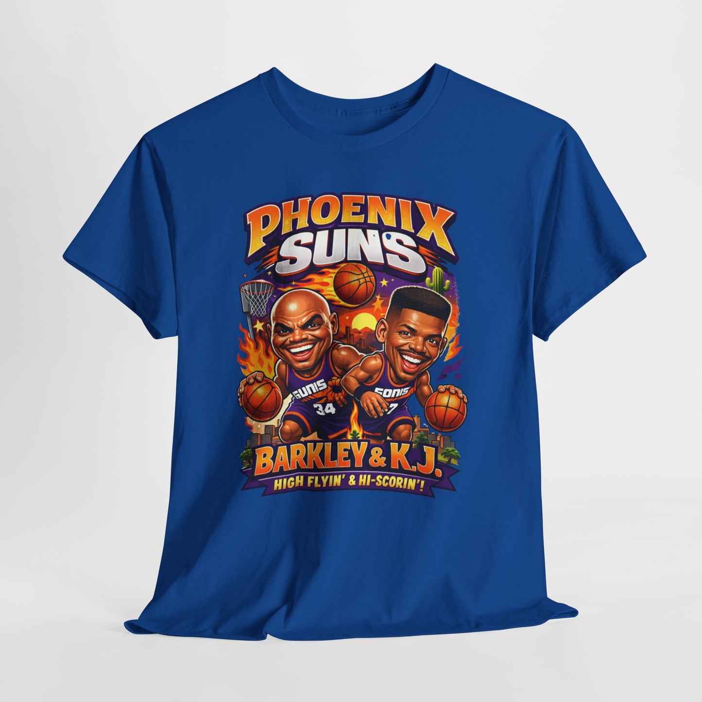 Phoenix Suns Barkley & K.J. Graphic Tee — Retro Basketball Cartoon Shirt