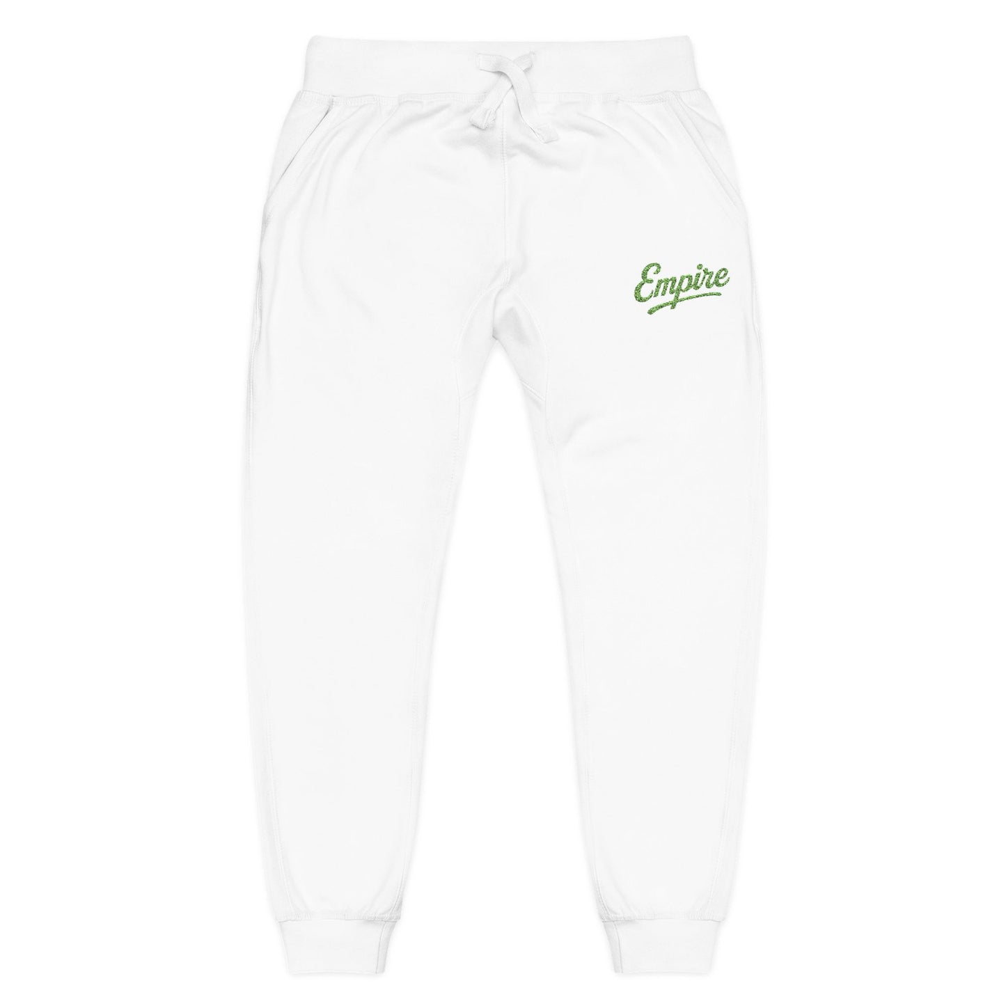 Empire Signature Embroidered Sweatpants — Minimal Fleece with Green 'Empire' Logo