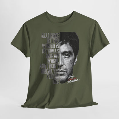 Tony Montana 'Scarface' Graphic Tee — Bold Quote Face Design