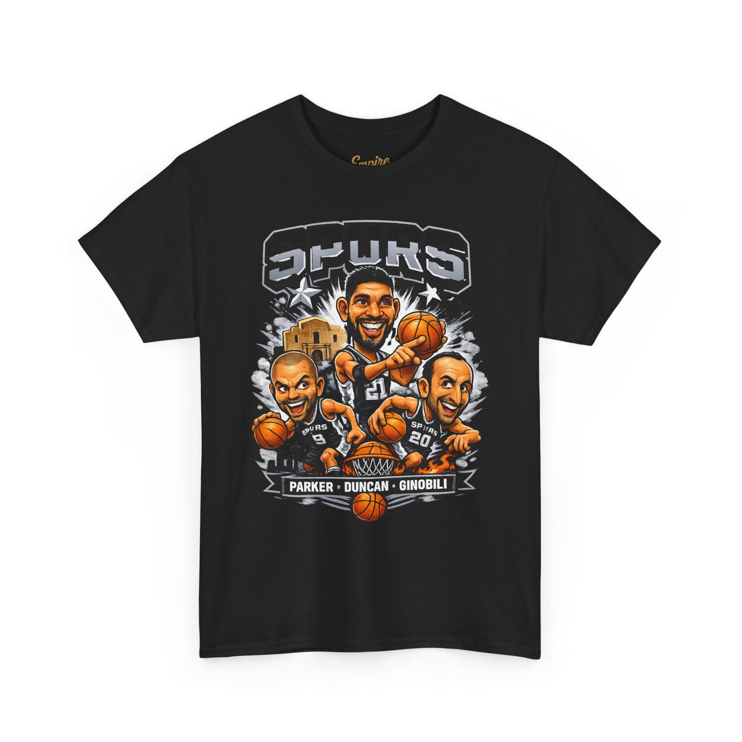 Spurs Legends T-Shirt — Parker, Duncan & Ginobili Cartoon Basketball Tee