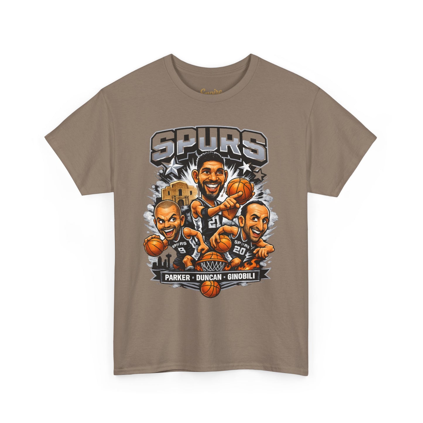 Spurs Legends T-Shirt — Parker, Duncan & Ginobili Cartoon Basketball Tee