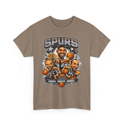 Spurs Legends T-Shirt — Parker, Duncan & Ginobili Cartoon Basketball Tee