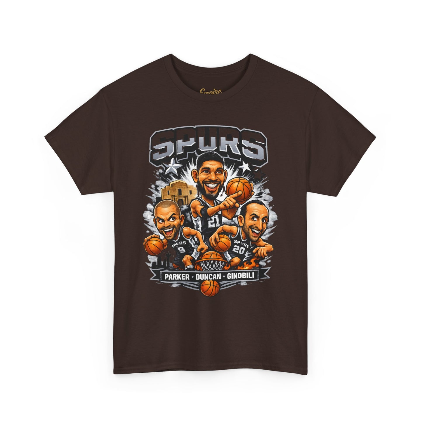Spurs Legends T-Shirt — Parker, Duncan & Ginobili Cartoon Basketball Tee