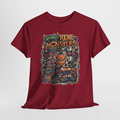 Retro 'Real Monsters' Graphic Tee — Vintage Cartoon Monster Illustration Shirt