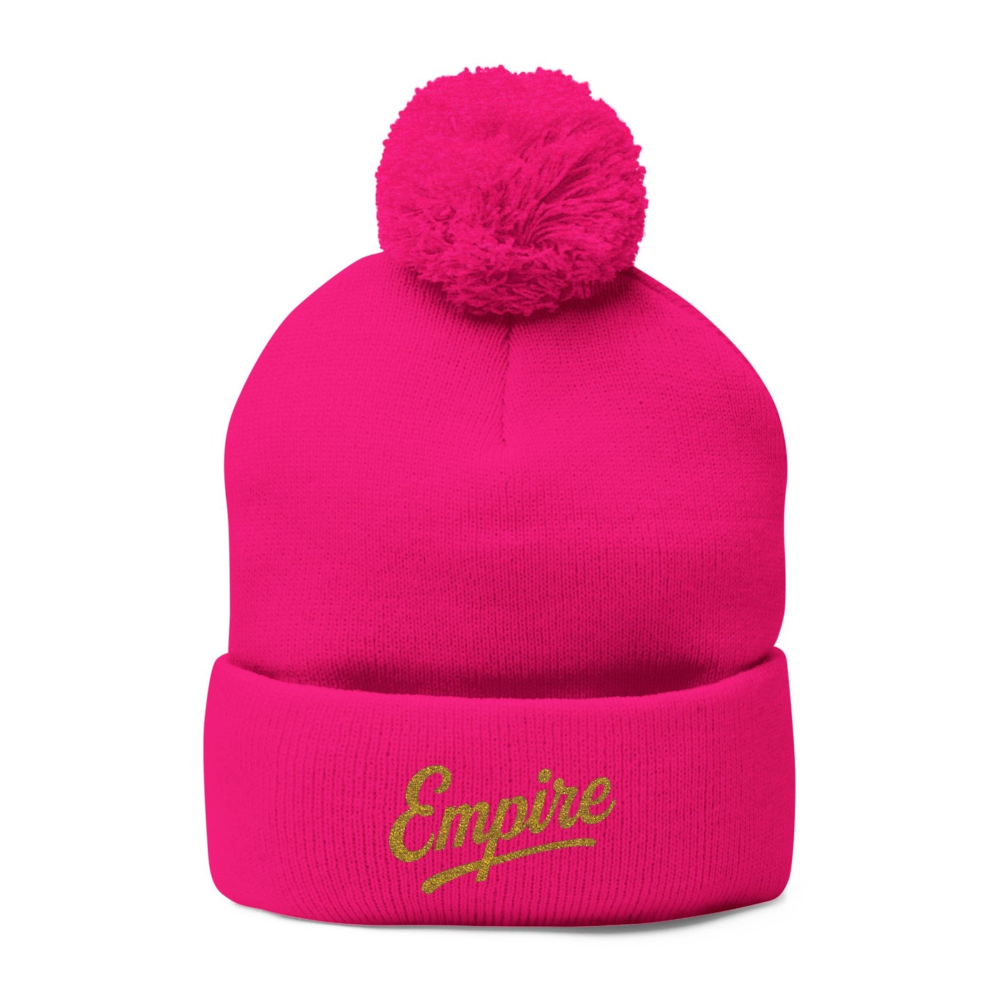 Embroidered Pom-Pom Knit Cap