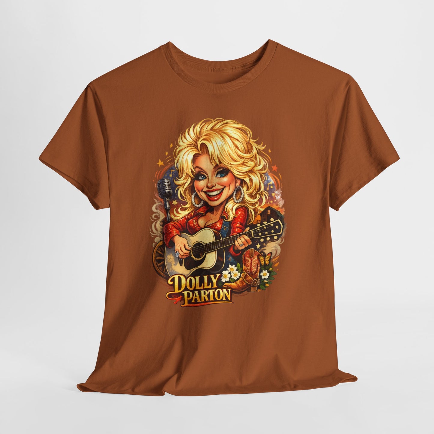 Dolly Parton Caricature Graphic Tee – Guitar Country Music Fan Shirt