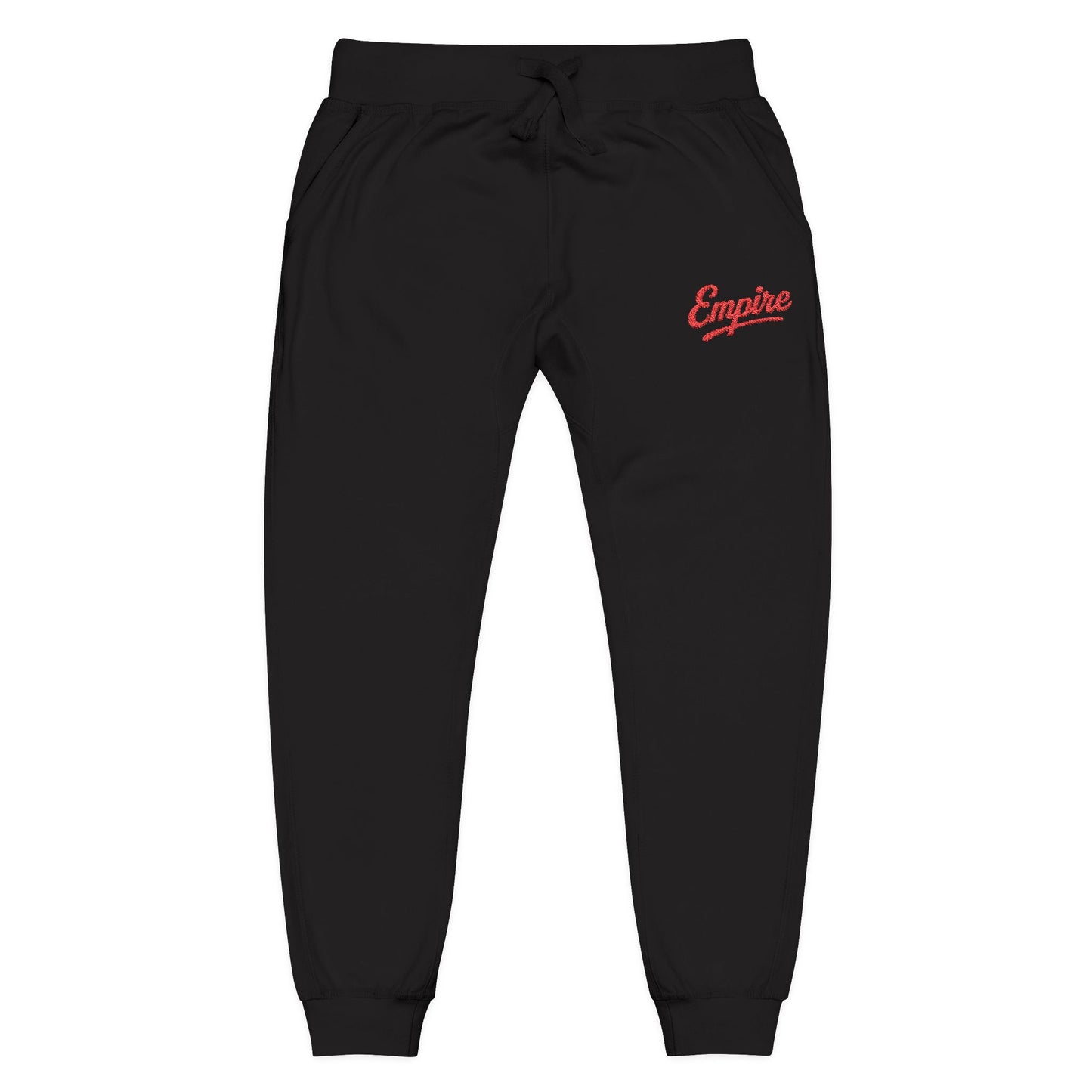 Empire Signature Embroidered Sweatpants — Minimal Fleece with Red 'Empire' Logo