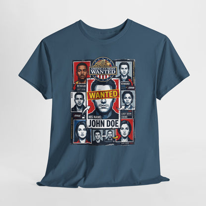'Wanted: His Name John Doe' Retro Mugshot Collage Graphic Tee