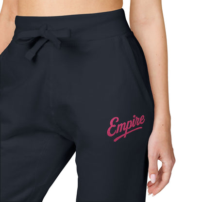 Empire Signature Embroidered Sweatpants — Minimal Fleece with Pink 'Empire' Logo