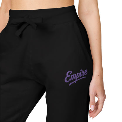Empire Signature Embroidered Sweatpants — Minimal Fleece with Purple 'Empire' Logo
