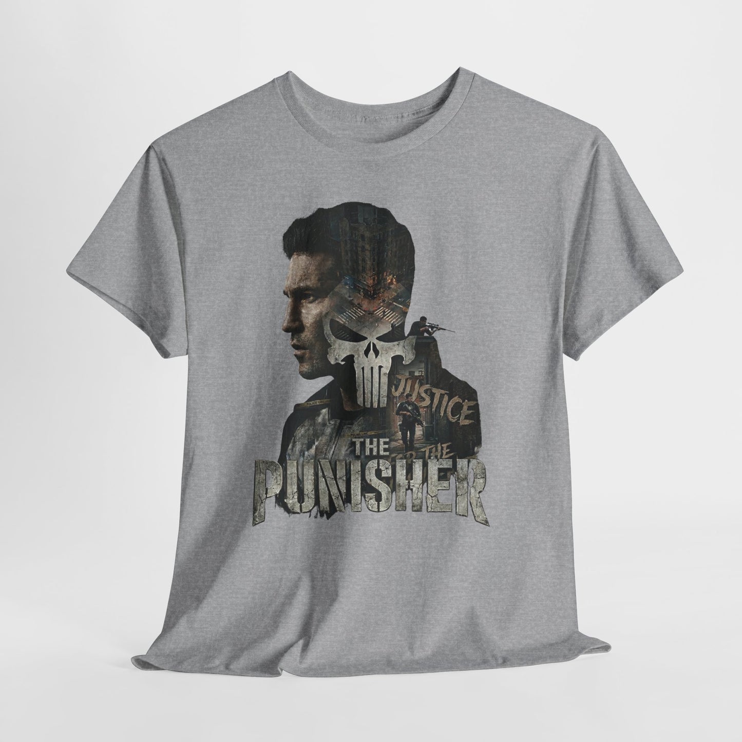 The Punisher Graphic Tee — Skull Justice Double Exposure T‑Shirt