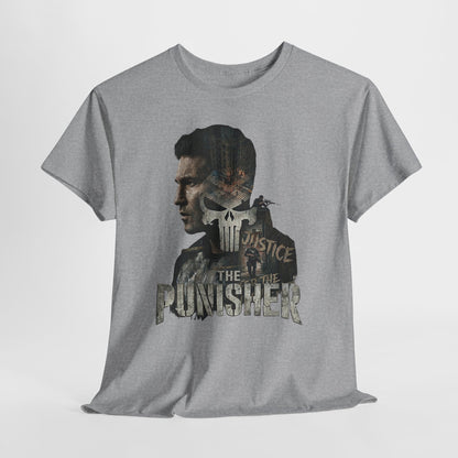 The Punisher Graphic Tee — Skull Justice Double Exposure T‑Shirt