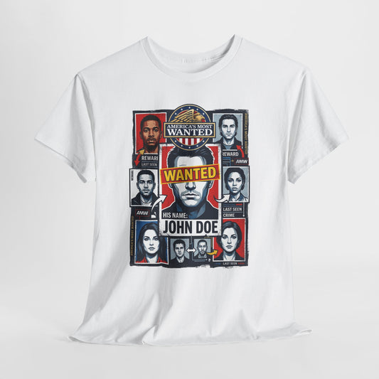 'Wanted: His Name John Doe' Retro Mugshot Collage Graphic Tee