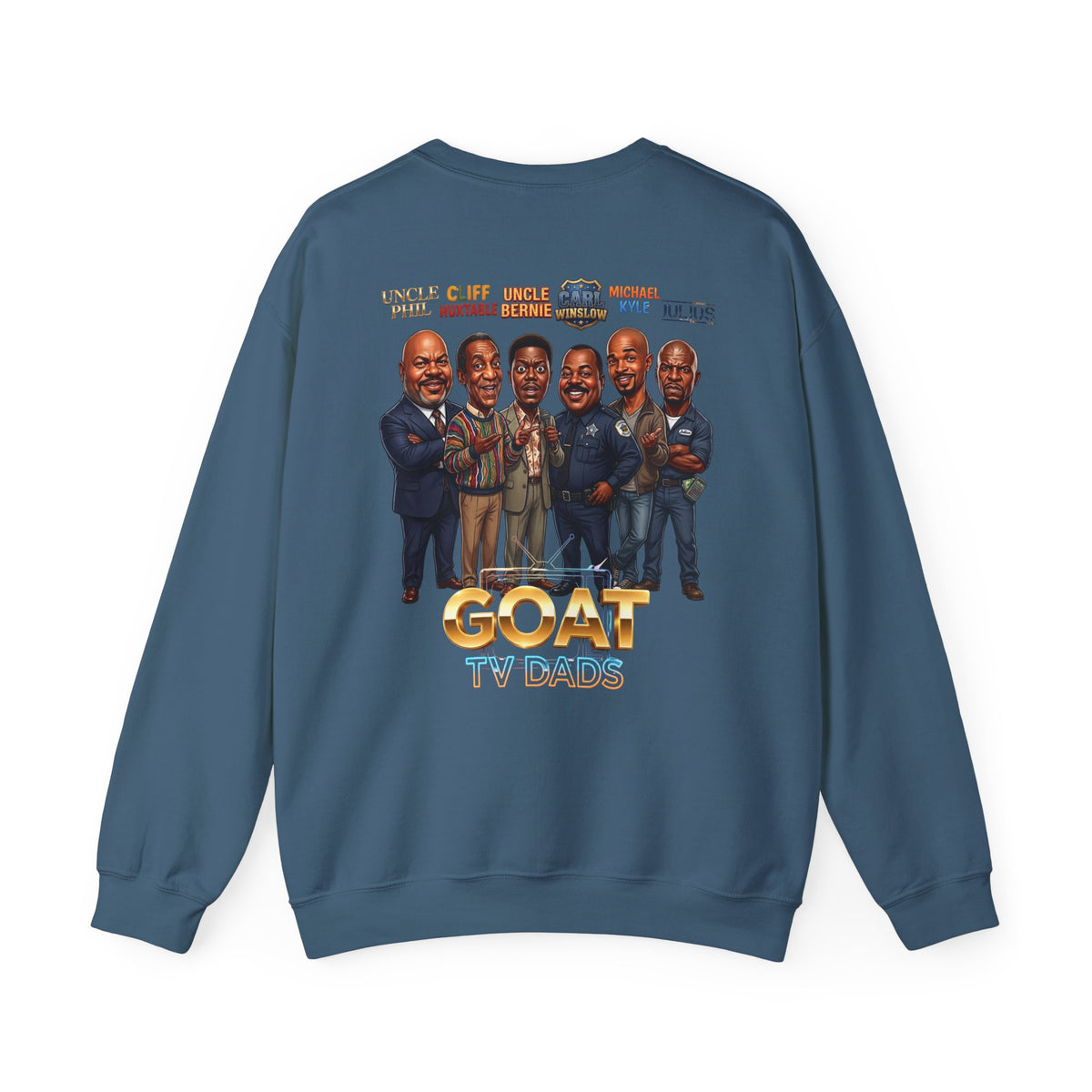 Crewneck Sweatshirt — 'GOAT' Icon Caricature Tribute Backprint